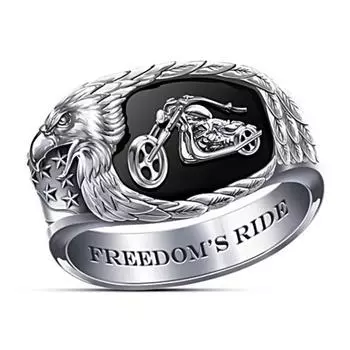 Модные индивидуальные кольца Freedom S Ride Cowboy Motorcycle Punk Eagle Wings Stars Rings для мужчин Hip Hop Rock Viking Jewelry Gifts 6 чёрный