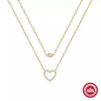 Модные Ins Wind S925 стерлингового серебра двухслойные многослойные ожерелья Love Diamond Street Shot Hipster для женщин ожерелье на ключицу 925 Silver золотой