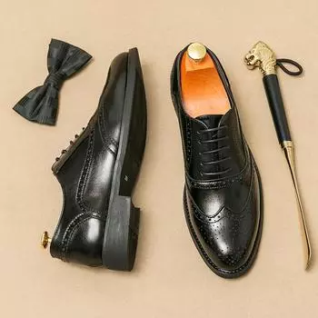Модные классические мужские туфли-броги на шнуровке, модные офисные деловые туфли для мужчин, туфли для банкета, жениха, свадьбы, бесплатная доставка 38 чёрный