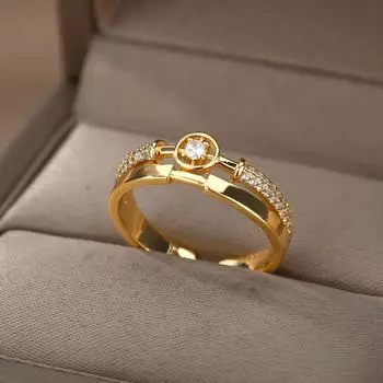 Модные кольца со звездами для женщин из нержавеющей стали, золота, циркония, круглое, нерегулярное, регулируемое кольцо, ювелирные изделия в стиле бохо, подарок, бижутерия для женщин Resizable