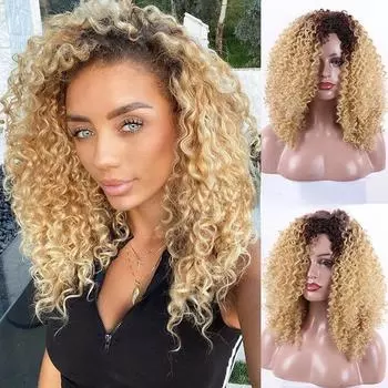 Модные короткие вьющиеся волосы Ombre Blonde синтетический парик для женщин wig&cap коричневый