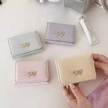 Модные кошельки для девочек, милый маленький кошелек с бантом, эстетичный держатель для карт, классический кошелек с тремя сгибами для женщин, студентов, простой кошелек для монет чёрный
