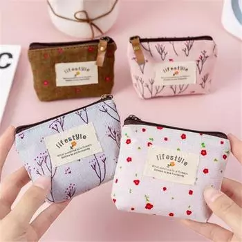 Модные кошельки для монет с цветочным узором, маленький свежий холщовый кошелек для монет, женский кошелек для монет для девочек, наушники, ключ для монет, сумка для хранения денег, сумка на молнии синий