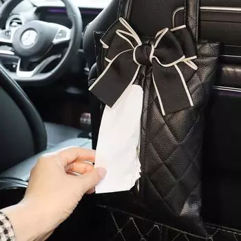 Модные кожаные коробки для салфеток в виде банта, симпатичная сумка-органайзер для автомобильных сидений, украшение для салона автомобиля, сумка для хранения чёрный