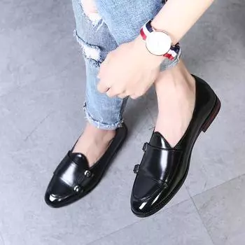 Модные кожаные туфли Monk Strap для мужчин, большие размеры, лоферы в британском стиле, повседневные туфли на плоской подошве для вечеринок и клуба 2024, новинка Zapatos Hombre 5.5 красный