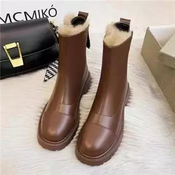 Модные кожаные зимние ботинки для женщин, новые водонепроницаемые теплые плюшевые женские туфли в стиле панк, элегантные удобные хлопковые ботинки 35