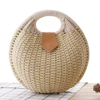 Модные круглые плетеные тканые женские сумки из ротанга, дизайнерские женские сумки через плечо из ротанга, повседневные летние пляжные соломенные сумки, кошелек