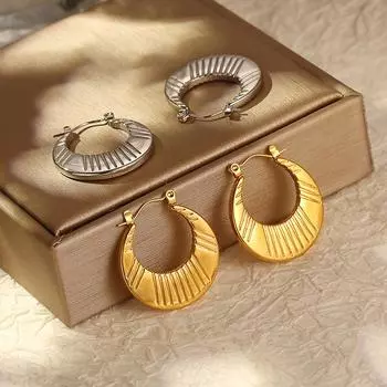 Модные круглые серьги из нержавеющей стали 18 карат с покрытием для женщин Простые ретро-серьги из титановой стали