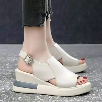 модные летние босоножки на танкетке и платформе модные ретро-туфли Romen Beach Shoes женские повседневные мягкие удобные босоножки с открытым носком 35-42 35