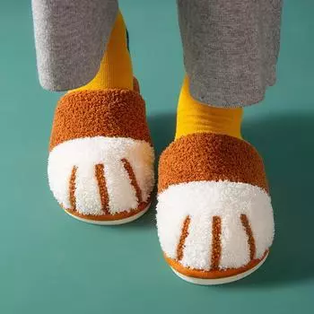 Модные милые мультяшные кошачьи лапки теплые тапочки женские мужские домашние туфли на плоской подошве весна осень зима домашние хлопковые плюшевые тапочки женские 36