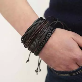 Модные многослойные браслеты мужские кожаные браслеты ювелирные изделия браслеты унисекс