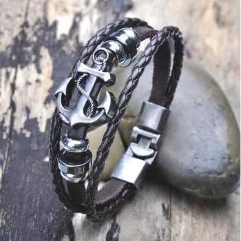 Модные многослойные кожаные плетеные браслеты Anchor Viking, мужские браслеты, ювелирные изделия, новая мода, винтажные аксессуары в стиле панк, подарки на вечеринку