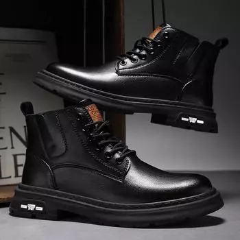 Модные мужские ботильоны, роскошные брендовые дышащие зимние ботинки для мужчин, удобные нескользящие зимние ботинки для мотоциклистов, мужская повседневная обувь для работы 38 чёрный