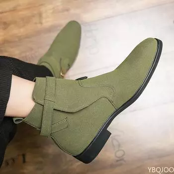 Модные мужские ботинки челси 38-48 Дизайн Модные высококачественные искусственные замшевые туфли Зимние ботинки ручной работы до щиколотки 39 зелёный