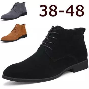 Модные мужские ботинки, деловые мужские ботинки Chukka, высокие повседневные туфли, зимние мужские ботинки из кожи для активного отдыха, черные, серые, 2024 6 чёрный