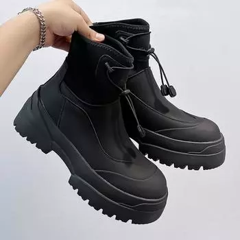Модные мужские ботинки в корейском стиле из натуральной кожи, черные туфли на платформе, красивые ковбойские ботильоны, весна-осень, botas hombre 240 чёрный