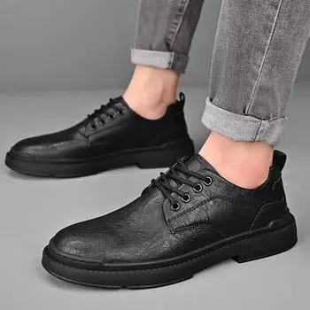 Модные мужские кожаные туфли на шнуровке, черные, из мягкой кожи, с мягкой подошвой, весна-осень, для лучших мужчин, деловая, официальная одежда, повседневные оксфорды 6.5 чёрный