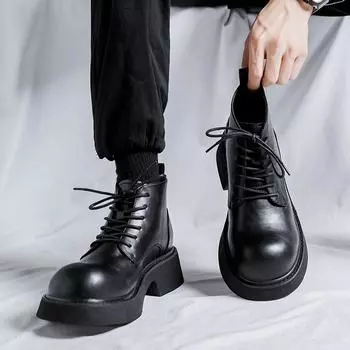 Модные мужские туфли на высокой платформе Breathe Small Leather Shoes, новые модные тенденции, универсальные японские корейские деловые повседневные туфли, мужские туфли 38 чёрный