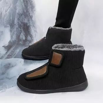 Модные мужские зимние ботинки холст BareFoot Повседневная обувь Зимние ботинки для работы на открытом воздухе Теплые меховые мужские ботильоны Мужские плюшевые зимние ботинки 37 чёрный