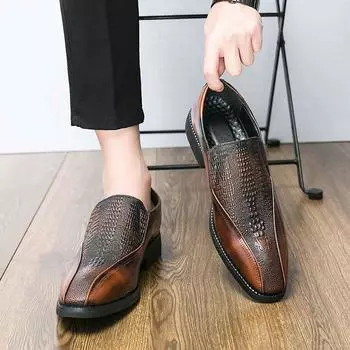 Модные новые ленивые кожаные туфли с одной ногой мужские остроносые маленькие кожаные туфли Брендовые мужские деловые повседневные кожаные туфли 38 чёрный