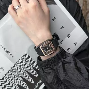 Модные новые простые календарные ретро римские кварцевые часы Niche Square Casual Silicone Band Watch