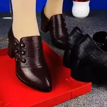 модные новые туфли на высоком каблуке из мягкой кожи с грудью, весенне-осенние женские туфли с острым носком, ретро-туфли для мам, Zapatos Mujer 35 бежевый
