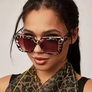 Модные очки Leopard Square для женщин - Градиентные линзы Антибликовые солнцезащитные очки для отпуска и пляжной вечеринки