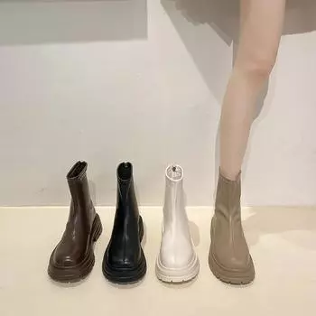 Модные осенние женские ботинки на толстом каблуке с молнией сзади, короткие ботинки в стиле ретро, женская обувь в уличном стиле 35 бежевый