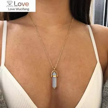 Модные ожерелья из кварца с шестиугольной колонной из опала, ожерелье с подвеской из натурального розового кристалла, ювелирные изделия в стиле бохо для женщин