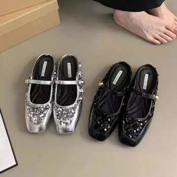 Модные плоские сандалии с мягкой подошвой, женские уличные туфли на плоской подошве на весну и лето, новые корейские мюли, женские сандалии, женские шлепанцы 35 чёрный