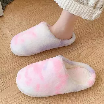 модные пушистые домашние тапочки с градиентным узором Tie Dye, женские зимние теплые пушистые плюшевые туфли, женские удобные туфли на плоском каблуке, домашние пушистые тапочки для спальни 36-37 зелёный