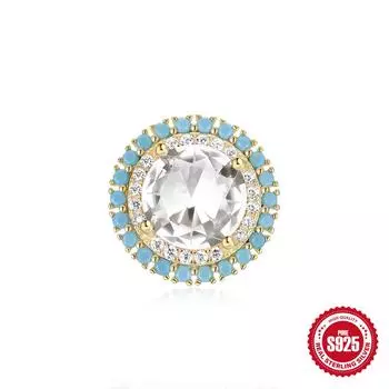 Модные роскошные серьги-гвоздики из стерлингового серебра S925 с бирюзой и круглыми бриллиантами 925 Silver