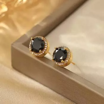 Модные серьги, элегантные и щедрые женские серьги, серьги-гвоздики из серебра 925 пробы с цирконием, роскошные серьги из черного золота, универсальный темперамент 18K