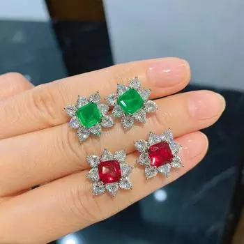 Модные серьги-гвоздики с имитацией голубиной крови и красными драгоценностями для женщин, светское кружевное изумрудное кольцо с имитацией бриллианта