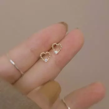 Модные серьги-гвоздики в форме сердца золотого цвета, женские изысканные крошечные полые серьги для свадьбы, помолвки, вечерние ювелирные изделия, подарок золотой