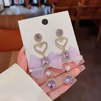 Модные серьги-игл из серебра 925 пробы с розовым бантом, простые, темпераментные серьги Love, роскошные, чувственные серьги