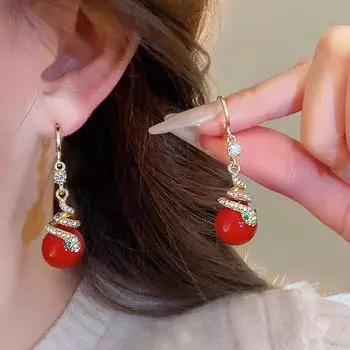 Модные серьги из красного змеиного жемчуга для женщин красный