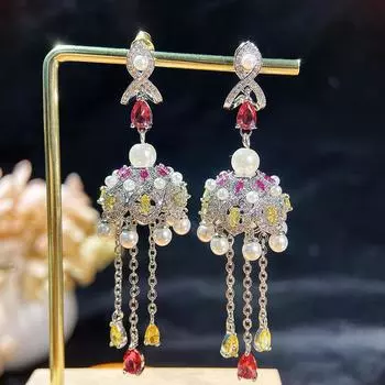 Модные серьги из серебра 925 пробы с иглами, ретро-серьги с колокольчиками, серьги с кисточками, имитация жемчужного колокольчика, женские серьги