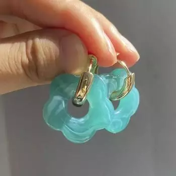 Модные серьги-кольца цвета конфет для девочек из прозрачной акриловой смолы с мраморным узором в виде цветка, золотистого цвета, ювелирные аксессуары, подарки небесно-голубой