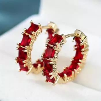 Модные серьги-кольца из красного квадратного циркония для женщин, роскошные сексуальные золотые ювелирные изделия, модные аксессуары золотой/красный