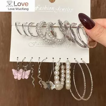 Модные серьги-кольца серебряного цвета с бабочками, комплект для женщин и девочек, геометрические серьги неправильной формы из металлической смолы, акриловые серьги, ювелирные изделия