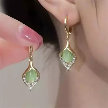 Модные серьги-подвески с опалом и ромбами для женщин, подарочные украшения для девочек, оптовая продажа зелёный