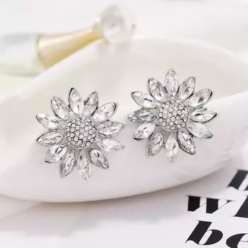 Модные серьги-пусеты из серебра S925 с кристаллами, для женщин, личность, женственность, преувеличенные, простые, универсальные, с бриллиантами в виде цветов, ювелирные украшения для ушей
