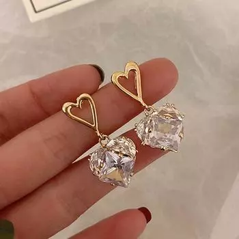 Модные серьги-сердечки из настоящего золота 14 карат с кристаллами для женщин, аксессуары из корейской моды, ювелирные изделия из серебра 925 пробы с блестящим цирконием, подарок