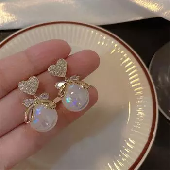 Модные серьги в форме сердца, серьги-гвоздики в форме сердца, классические серьги-гвоздики в форме банта