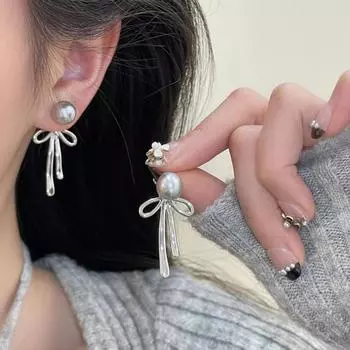 Модные серебряные серьги-капли с бантом из ленты для женщин и девочек в корейском стиле, серьги с имитацией жемчуга, свадебные украшения, подарки бездна