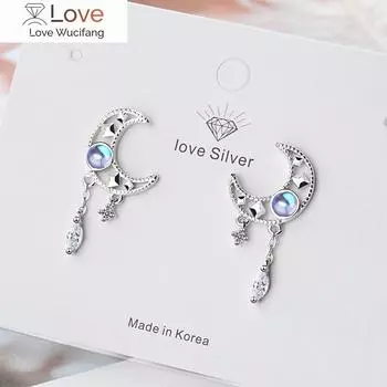 Модные серебряные серьги-кисточки с полым лунным цирконием, элегантные цветные серьги с лунным камнем для женщин, ювелирные изделия S-E1013