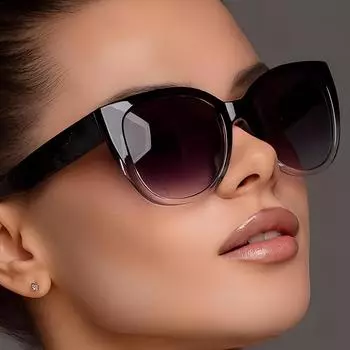 Модные солнцезащитные очки Cat Eye Gradient для женщин, винтажные оттенки, защита от ультрафиолета, очки для походов на открытом воздухе чёрный