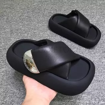 Модные тапочки с толстой металлической подошвой для женщин на весну, новые, повышающие рост, универсальные, удобные, топчущие хлеб туфли 35