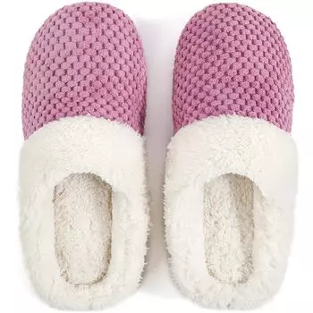 модные тапочки Shevalues Comfy из флиса для дома, женские тапочки из пены с эффектом памяти, зимние хлопковые тапочки с нескользящей резиновой подошвой 36-37(8.8-9 inch) фиолетовый